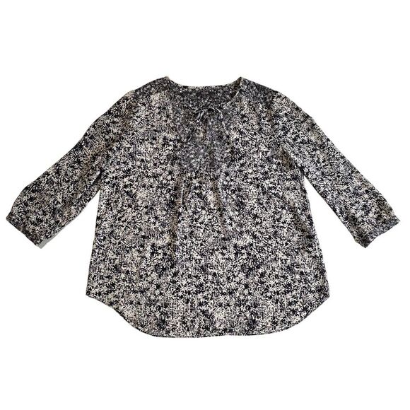 NYDJ Not Your Daughters Jeans Popover Top Blouse Keyhole Tie Neckline Sz S - Picture 3 of 12